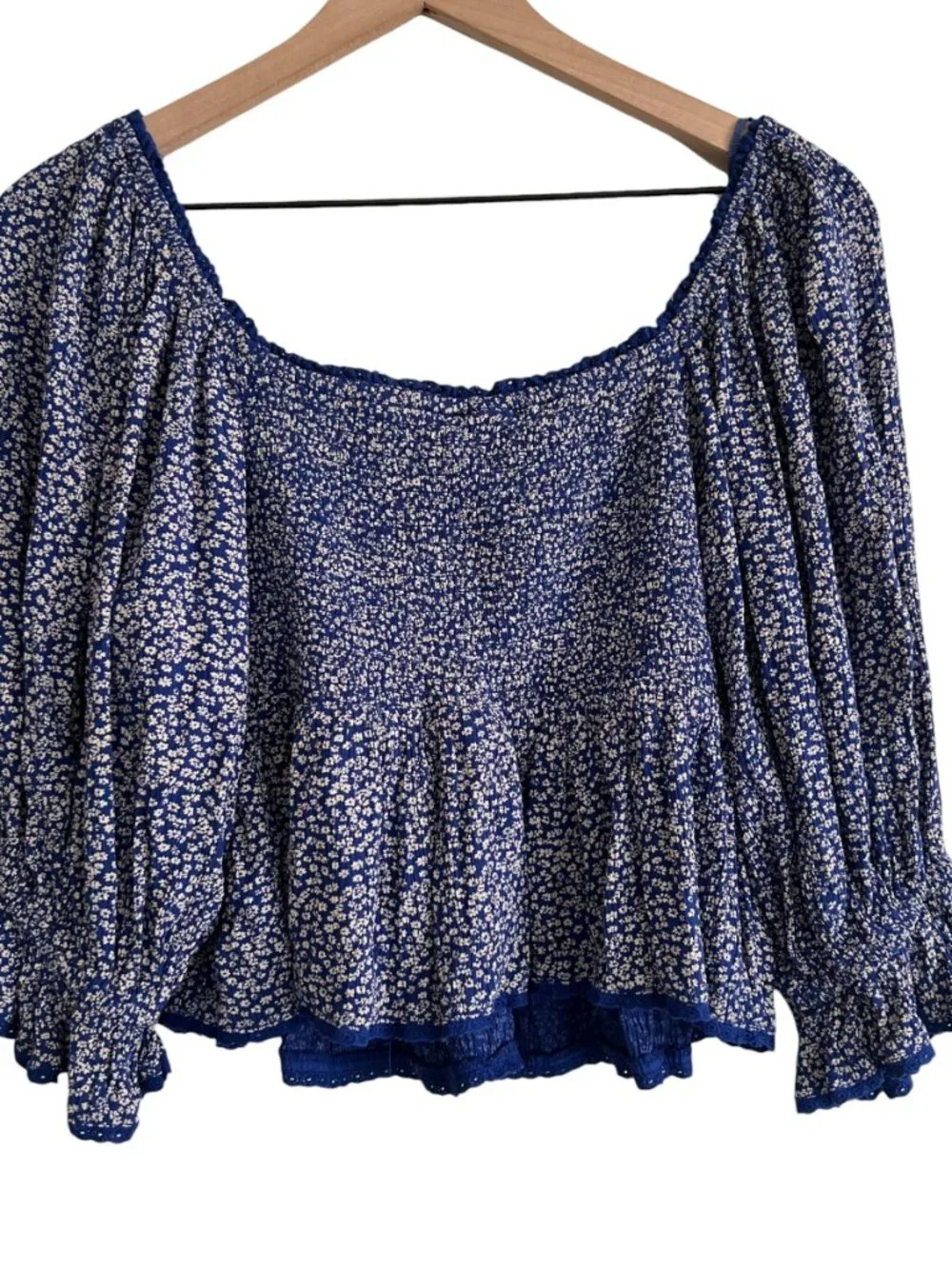 Free People Blue Disty Floral Printed Brittnee Babydoll Top